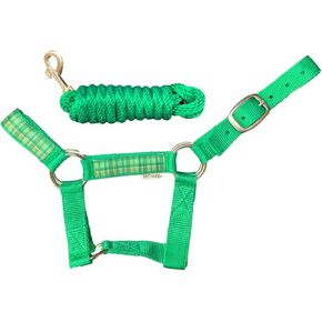 HalterUp Miniature Horse Halters and Lead Ropes (2 Item Bundle) Available in 10 Colors (Green, Medium)