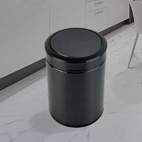 KInGSUnS Stainless Steel Trash Can with Lid for Kitchen,Living Room, Bedroom, 2.1gal/8liter Round Waste Bin for Hotel, Home, Office,Beauty Salon,Fashion Design, Luxury Black Color