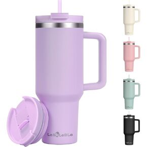40oz Tumbler with Handle,Double Wall Vacuum Reusable Stainless Steel Insulated Water Bottle,With Leak Proof lid and Straw for Iced or Cold Beverages (Lavender Purple)