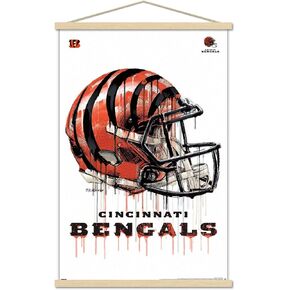 Trends International NFL Cincinnati Bengals - Drip Helmet 20 Wall Poster, 22.375" x 34", Print and Beechwood Hanger Bundle