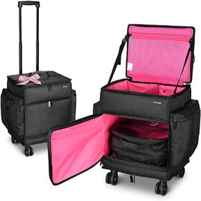 BYOOTIQUE Diamond Pattern Rolling Makeup Case Lightweight Cosmetic Bag Trolley Travel Storage Organizer with Removable Dividers Side Pocket