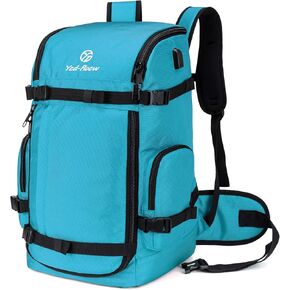 Ski Boot Bag Backpack, 50L Large Capacity Water-Resistant Padded Ski Travel Bag & Snowboard Boot Bag for Ski Boots, Helmet, Goggles, Clothes, Gloves, Snowboard Gear (Cyan)