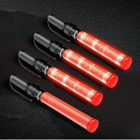 4 Pack 16 Inch Traffic Wand, Red Traffic Control Wand with 2 Flashing Modes, Traffic Safety Signal Baton with Wrist Straps for Traffic Control, Parking, Aircraft, Car Directing