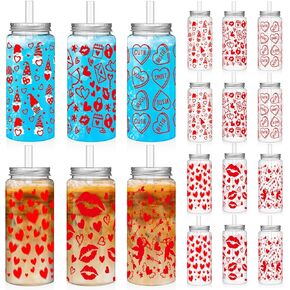 12 Pcs Valentine's Day Cup Bulk 13.5 oz Valentines Reusable Cups with Lids and Straws Plastic Valentines Coffee Mug Red Heart Valentine Tumbler Valentines Day Gifts for Her Women Mom