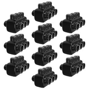 OHLECTRIC 10 Pack - Dual Side Entry - 3 Port - 3/0-6 AWG - Black Insulated Connector - 7/32 Hex Screw - Pre-Filled with Oxide Inhibitor - Rubber/Vinyl Coating, 6061-T6 Aluminum CU9AL