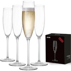 JBHO Champagne نظارات المزامير المذبحة-الذهب-الاكتشاف الملاذ مزدهر الزجاج Glass-100 ٪ خالية من الرصاص-فكرة هدية لحفل الزفاف ، الذكرى السنوية ، عيد الميلاد ، مجموعة جديدة من 4-8 أوقية ، Clear Clear