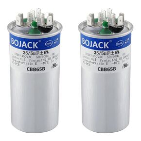 Bojack 2 PCS 35+5UF 35 5 MFD ± 6 ٪ 370V/440V CBB65 مكثف بدء تشغيل دائري مزدوج للتشغيل المحرك أو بداية المروحة أو المكثف بشكل مستقيم