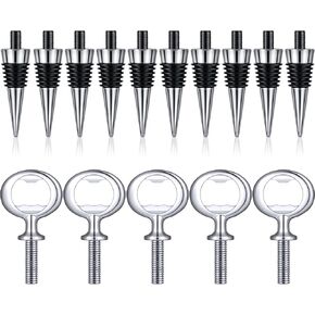 10 Pcs Metal Wine Stopper and 5 Pcs Blank Stainless Steel Bottle Opener Chrome Bottle Stopper Bottle Opener Inserts Set Hardware for Wedding Wine Party Wood Turning DIY Project Craft (Silver)