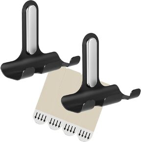 TAILI Razor Holder Hooks, Versatile Metal Damage-Free Hanging Hook for Razor, Towel, Squeegee, Cell Phone, Heavy Duty Adhesive Hook with Strips for Storage and Decoration, 2 Hooks & 4 Strips Included