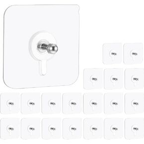 20 PCS Drill Free Adhesive Hooks, 16mm Clear Wall Hooks for Hanging Seamless Screws for Wall Mount Shelf Screw Free Sticker Frame Hangers Without Nails for Kitchen Bathroom Home and Office