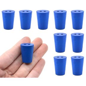 EISCO 10PK Neoprene Stoppers, 2 Holes - ASTM - Size #1-14mm Bottom, 19mm Top, 25mm Length - Suitable for use with Petroleum, Oils & Most Inorganic Acids and Bases