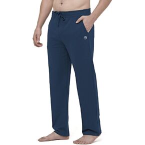 HMIYA MEN MAWN COTTON YOGA PATTS - صالة غير رسمية السراويل الفضفاضة السراويل القميص الرياضي مع القاع المفتوح والجيوب (الأزرق البحري)
