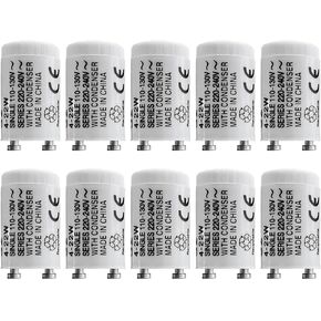 Fluorescent Starter for 4-20 Watt Fluorescent lamp, Compatible with GE Philips Sylvania Fluorescent lamp FS-2 S2, 110V 10 Count