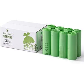 SUPERBIO 33 Gallon Compostable Yard Waste Bags, Lawn & Leaf Bags, Extra Thick 1.57 Mil (120 Count Bulk), BPI and OK compost INDUSTRIAL