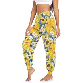 SUABO Women's Harem Pantsunflowers Honeycombs with Bees Women Yoga Dance Pants Loose Beach Trousers Boho Pants