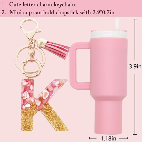 Mini Tumbler Keychain chapstick حامل ، سلاسل مفاتيح الرسالة الأولية للنساء الفتيات لطيفات كأس ستانلي لحقائب الظهر in Kuwait