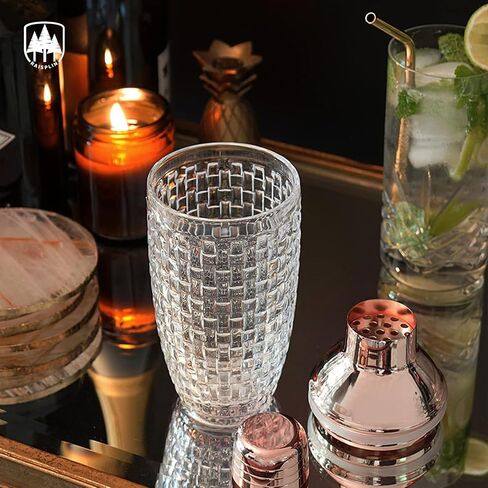Glass Cocktail Shaker, Raisaplin 13oz Crystal Martini Shaker Margarita Mixer Drink Shakers Built-in Strainer Kit Bartender Tools for Whiskey Coffee Beverages Alcohol Home Bar Gifts Decoration - Silver in Saudi Arabia