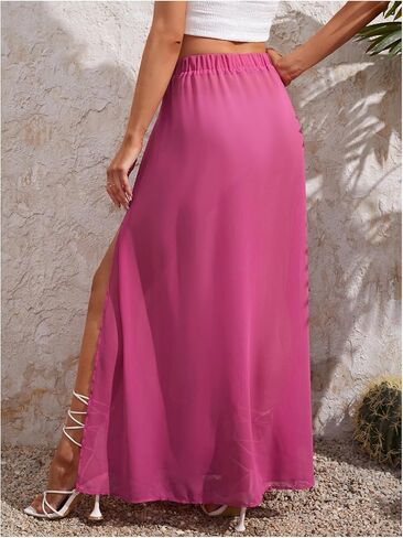 تنورة طويلة للسيدات من OYOANGLE مصنوعة من قماش شبكي شفاف عالي الخصر ومقسمة للشاطئ in Kuwait