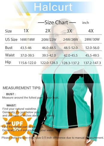 Halcurt Women's Plus Size Long Sleeve Rash Guard Shirts Full Zip Swim Top UPF50+ Loose Fit Quick Dry Swimsuit in Kuwait