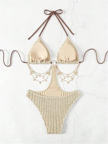 حلقة Oyoangle Women's Cut Out One One One Swimsuits ربطة عنق عارية الذراعين بدلة السباحة Monokini in Kuwait