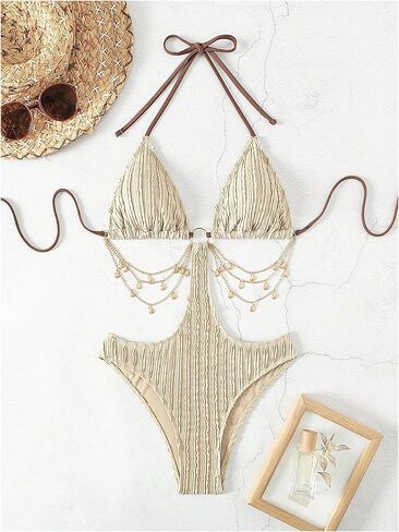 حلقة Oyoangle Women's Cut Out One One One Swimsuits ربطة عنق عارية الذراعين بدلة السباحة Monokini in Kuwait