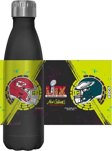 Foco Kansas City Chiefs vs Philadelphia Eagles NFL Super Bowl Lix 17 Oz زجاجة من الفولاذ المقاوم للصدأ - أسود in Saudi Arabia