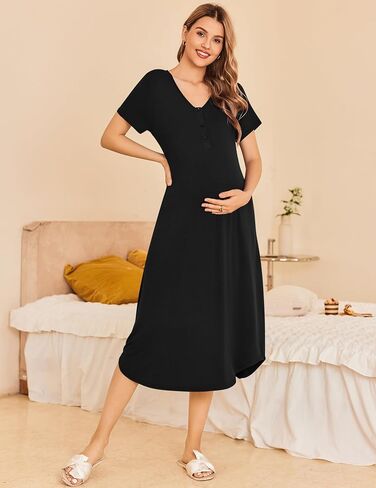 Ekouaer Nursing Nightgown Long Delivery Gown Button Up Breastfeeding Maternity Pregnancy Pajamas Dress Navy Flower XL in Saudi Arabia