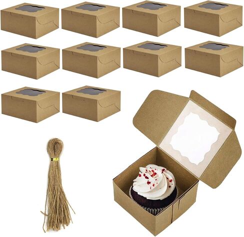 صناديق مخبز Dohia مع النافذة صناديق المعجنات بني بني صناديق الحلوى مربعات كب كيك فردية in Kuwait