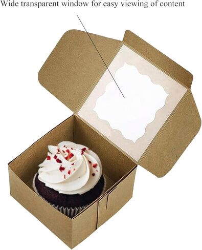 صناديق مخبز Dohia مع النافذة صناديق المعجنات بني بني صناديق الحلوى مربعات كب كيك فردية in Kuwait