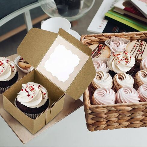 صناديق مخبز Dohia مع النافذة صناديق المعجنات بني بني صناديق الحلوى مربعات كب كيك فردية in Kuwait