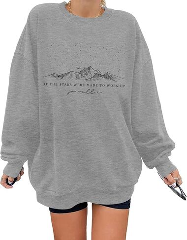 سويت شيرت مسيحي كبير الحجم للنساء: قميص ملهم بآية الكتاب المقدس بأكمام طويلة، بلوفر ديني in Kuwait