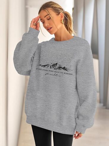 سويت شيرت مسيحي كبير الحجم للنساء: قميص ملهم بآية الكتاب المقدس بأكمام طويلة، بلوفر ديني in Kuwait