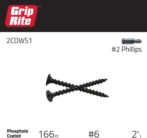 Grip-Rite 2CDWS1#6 X 2 Phillips Bugle Head Thread Thread Sharp Point Drywall Screw in Kuwait