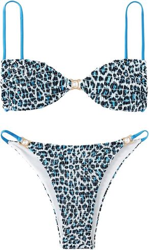Wdirara Women's 2 Sexy Leopard Print Bikini Set Spaghetti Swimsuits Suituits Triangle Suit in Saudi Arabia