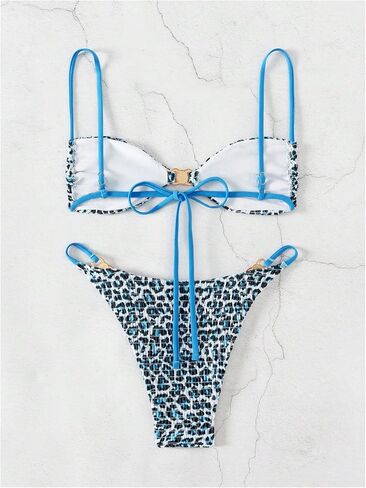 Wdirara Women's 2 Sexy Leopard Print Bikini Set Spaghetti Swimsuits Suituits Triangle Suit in Saudi Arabia