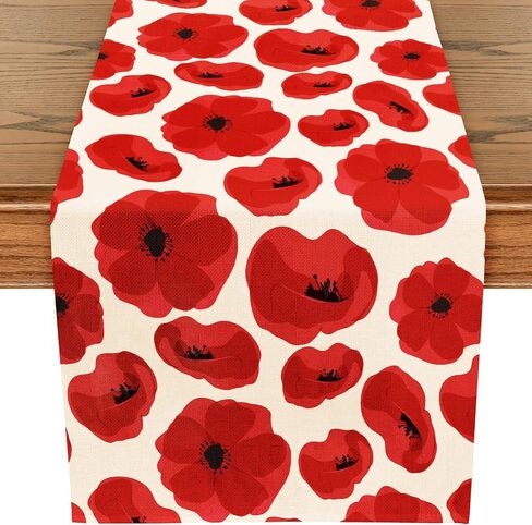WRAPAHOLIC Red Poppy Floral Table Runner - 13 x 72 Inch - Farmhouse Indoor Kitchen Anniversary Wedding Dining Table Decoration for Home Party in Saudi Arabia