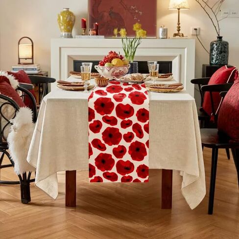 WRAPAHOLIC Red Poppy Floral Table Runner - 13 x 72 Inch - Farmhouse Indoor Kitchen Anniversary Wedding Dining Table Decoration for Home Party in Saudi Arabia
