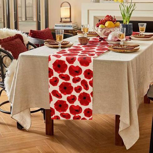 WRAPAHOLIC Red Poppy Floral Table Runner - 13 x 72 Inch - Farmhouse Indoor Kitchen Anniversary Wedding Dining Table Decoration for Home Party in Saudi Arabia