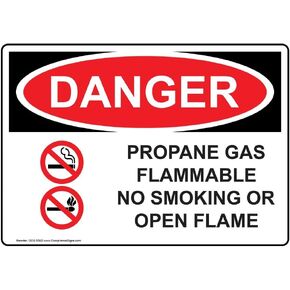 ComplianceSigns.com DANGER Propane Gas Flammable No Smoking OSHA Label Decal, 14x10 inch Vinyl for Hazmat No Smoking Gases