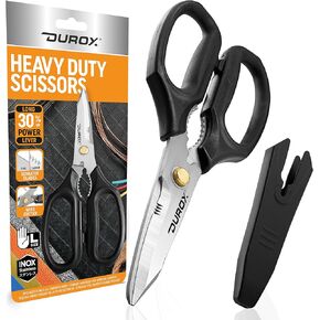 DUROX - Heavy Duty Scissors, Multipurpose Utility Scissors. Built to Cut Leather, Cardboard, Carpet, Plastic and Rope. All Purpose Heavy Duty Kitchen Scissors to Cut Meat, Poultry and Chicken Bones