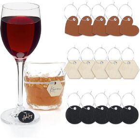 Temlum 60pcs Wine Glass Charms, Wood Wine Charms for Stem Glasses & Glass Cups Drink Markers Wine Cup Identifiers for Birthday, Wedding, Wine Party Favors