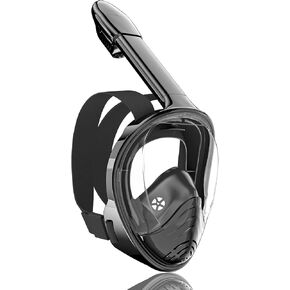 QingSong Full Face Snorkel Mask for Adults, Snorkeling Gear with Camera Mount, 180 Degree Panoramic View Snorkel Set Anti-Fog Anti-Leak