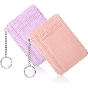 Buryeah 2 Pcs Slim Minimalist Wallet Leather Front Pocket Wallets RFID Blocking Wallets for Women Credit Card Holder for Work Travel