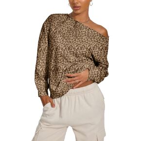 Womens Off the Shoulder Camo Sweatshirt Oversized Long Sleeve Maple Leaf Print Fleece Sweatshirt Trendy Pullover Tops