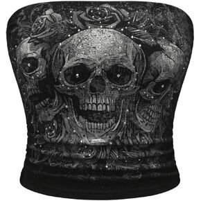 Floerns Women's Goth Skull Print Strapless Tube Y2k Sleeveless Bandeau Top