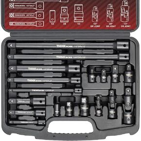 THINKWORK 18 Pieces Impact Swivel Socket Adapter Set, 1/4", 3/8", 1/2" Socket Extension Set, Impact Ratchet Socket Extension Set for Wrench
