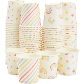 Sparkle and Bash 100 Pack 4 Oz Mini Disposable Paper Cups for Espresso, Mouthwash, Tea, Coffee - Rainbow