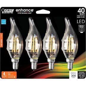 Feit Electric Candelabra LED Light Bulbs, Dimmable, 40W Equivalent, E12 Base, 2700K Soft White, Vintage B10 Filament Candle Light Bulb for Chandelier, BPCFC40927CAFIL/4/RP, 4 Pack