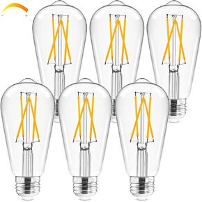 Hizashi LED Edison Bulbs Dimmable, E26 LED Bulb 60 watt, 2700K Soft Warm White, ST19 Vintage Light Bulbs, 95+CRI, UL Listed, 700LM 6W, Clear Glass, Pack of 6
