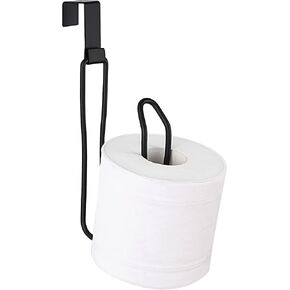 SunnyPoint Over The Tank Toilet Tissue Paper Roll Holder Dispenser and Reserve for Bathroom Storage and Organization - Metal, Hanging, Holds 1 Roll (Black)